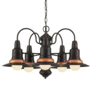 Boxwood 5 Light Chandelier, 74-Rosewood/Raw Copper, Chain Hung